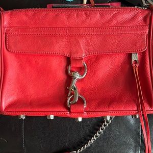 Rebecca Minkoff red Mac handbag with silver chain